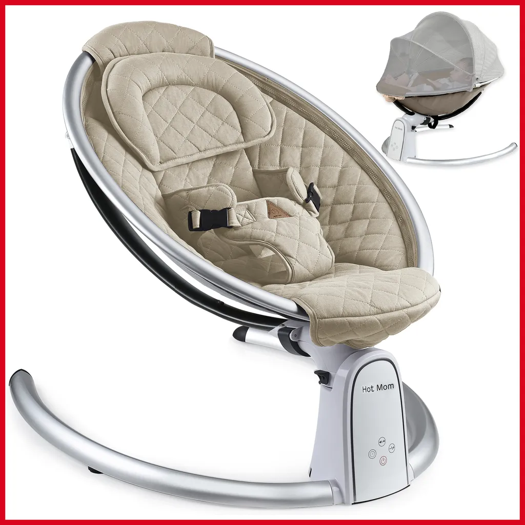 Hot Mom Babywippe Elektrische Babyschaukel Mit 5 Stufen Schaukelfunktion, Baumwolle Babywiege Mit Musik Durch Bluetooth, 2022 Style (Beige) 1 Hot Mom Babywippe Elektrische Babyschaukel Mit 5 Stufen Schaukelfunktion, Baumwolle Babywiege Mit Musik Durch Bluetooth, 2022 Style (Beige)