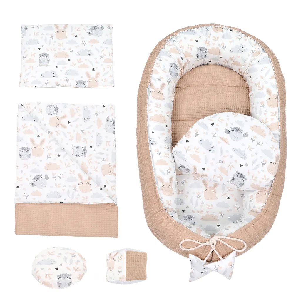 Babynestchen Set Neugeborene 90x50 Cm Waffelbaumwolle - Kuschelnest Baby Nestchen 5-teilig Kokon Eule Braun 1 Babynestchen Set Neugeborene 90x50 Cm Waffelbaumwolle - Kuschelnest Baby Nestchen 5-teilig Kokon Eule Braun