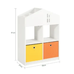 SoBuy KMB49-W Kinder Bücherregal Mit Haus-Design Kinderregal Mit 2 Stoffboxen Spielzeugregal Aufbewahrungsregal Für Kinder Spielzeug-Organizer Weiß BHT Ca.: 65x91x27cm -Babyprodukte Geschäft 0351fe8401ebfe214c7ba2a120ee970b