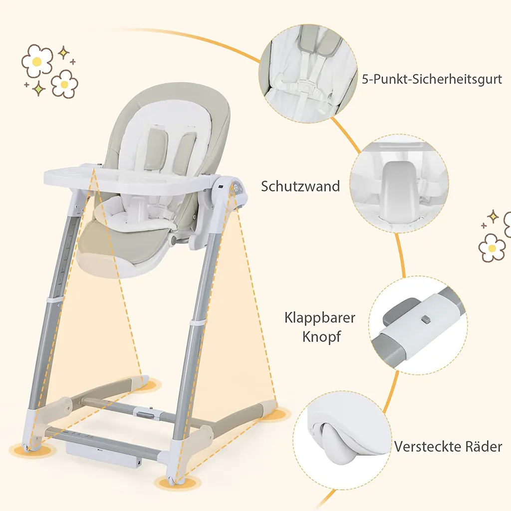 COSTWAY 3 In 1 Babyschaukel & Hochstuhl & Sitzerhöhung, Babywippe Elektrisch Mit 8 Schaukelposition, Timing, Musik & Auto-Schaltfunktion, Babystuhl Klappbar Mit Rädern, 8 Höhenstufen (Grau) 5 COSTWAY 3 In 1 Babyschaukel & Hochstuhl & Sitzerhöhung, Babywippe Elektrisch Mit 8 Schaukelposition, Timing, Musik & Auto-Schaltfunktion, Babystuhl Klappbar Mit Rädern, 8 Höhenstufen (Grau) – Bild 5