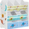 SONGMICS Kinderzimmer-Regal, Kinderregal ,Spielzeugregal Mit 7 Aufbewahrungsboxen Aus Vliesstoff, Bücherregal Kinder, Kinder-Regal Für Spielzeug, Spielzeug-Organizer, 29,5 X 62,5 X 60 Cm, Weiß GKR034W01