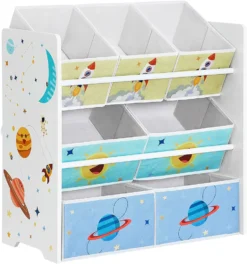 SONGMICS Kinderzimmer-Regal, Kinderregal ,Spielzeugregal Mit 7 Aufbewahrungsboxen Aus Vliesstoff, Bücherregal Kinder, Kinder-Regal Für Spielzeug, Spielzeug-Organizer, 29,5 X 62,5 X 60 Cm, Weiß GKR034W01
