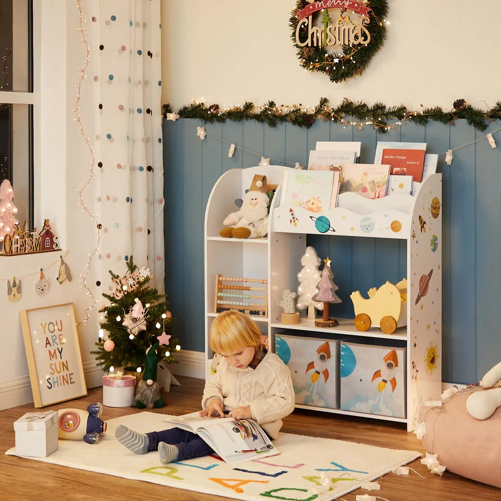 SONGMICS Kinderzimmerregal Kinderregal Bücherregal Für Kinder Mit 2 Boxen Spielzeug-Organizer Multifunktionale Ablage Mit 2 Aufbewahrungsboxen Weiß GKR42WT 5 SONGMICS Kinderzimmerregal Kinderregal Bücherregal Für Kinder Mit 2 Boxen Spielzeug-Organizer Multifunktionale Ablage Mit 2 Aufbewahrungsboxen Weiß GKR42WT – Bild 5