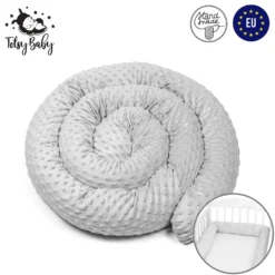 Bettschlange 4 M Nestchenschlange Bettrolle Bettumrandung Babybettschlange Babybett Umrandungen Babynestchen Für Kinderbett (Hellgrau Minky, 400 Cm)