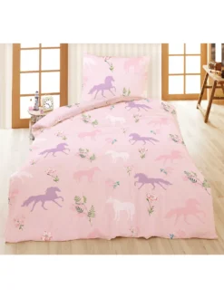 MyToys COLLECTION Möbel Bettwäsche Baumwoll Cretonne, Pferde, Rosa, 135 X 200 Cm + 80 X 80 Cm Von Pötter Bettwäsche 100% Baumwolle Ins Bett Gehen & Einschlafen Bettwäsche 135 X 200 Cm HK22 Fkatkizi21 Fkat21 Kinderbettwäsche Bettbezug Bettzeug Kinderbe... -Babyprodukte Geschäft 1428743c85900292ed069ec8a84fed20