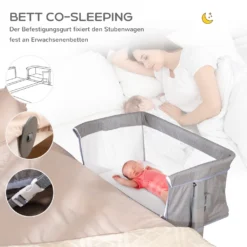 HOMCOM Baby Beistellbett Kinderbett Reisebett Für 0-6 Monate Baby Stubenwagen Mit Matratze Netzfenster Transporttasche Höhenverstellbar Faltbar Metall Oxfordstoff Grau -Babyprodukte Geschäft 15e97fb5ae5a10402f97862f1fa0da81
