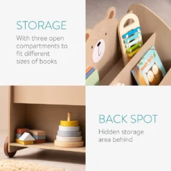 Navaris Bücherregal Für Kinder - Kinderzimmer Regal Für Bücher Und Spielzeug Aus Holz - 60 X 58 X 40 Cm - Buchregal Mit Rollen - Organizer Braun Bär -Babyprodukte Geschäft 171fbb67557b2a8d567634c8862b2447