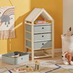 SoBuy STR08-N Aufbewahrungsregal Kinderzimmerregal Standregal Mit Schubladen Stoffkommode Schubladenschrank In Hausform BHT Ca: 46x95x33cm -Babyprodukte Geschäft 1b3b95f691e1d927e995c1b27d3dbb01