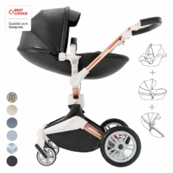 Daliya® TURNIYO 360° Premium 3in1 Kinderwagen Mit Sportsitz, Babywanne & Babyschale Buggy Kombikinderwagen (Schwarz)