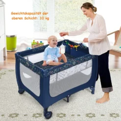 COSTWAY 2 In 1 Reisebett & Laufstall Klappbar, 120 X 60cm Kinderbett, 2 Ebenen Babybett Mit Matratze Und Tragetasche (Blau) -Babyprodukte Geschäft 1d5ae067daecfb7edaae1f164cc23270