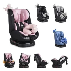 Moni Kindersitz Serengeti 0-36 Kg Gruppe 0/1/2/3 Isofix Nackenkissen Plüschtier Rosa