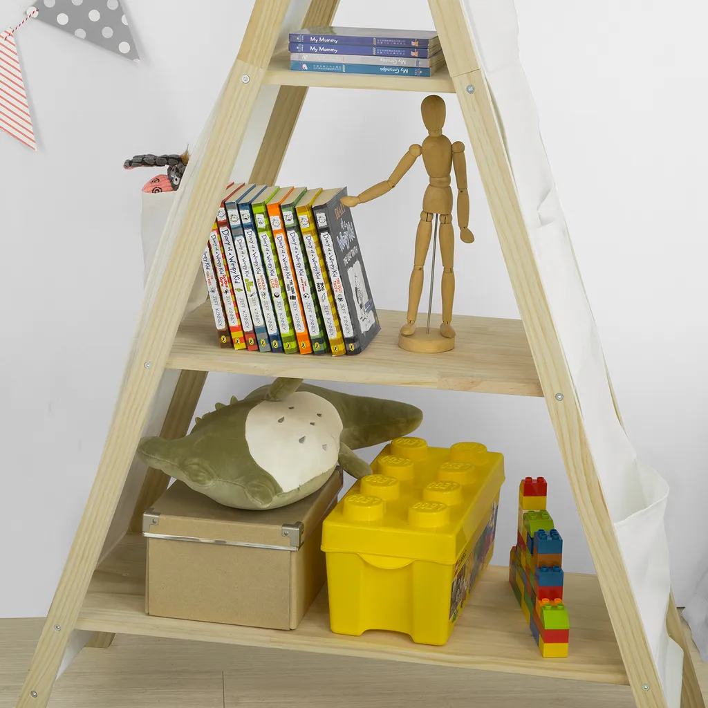 SoBuy KMB30-WN Tipi Kinderregal Mit 3 Aufbewahrungsfächer Kinder Bücherregal Spielzeugregal Kinderzimmerregal BHT Ca.: 93x151x36cm 8 SoBuy KMB30-WN Tipi Kinderregal Mit 3 Aufbewahrungsfächer Kinder Bücherregal Spielzeugregal Kinderzimmerregal BHT Ca.: 93x151x36cm – Bild 8