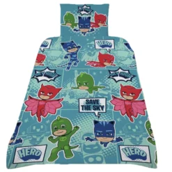 PJ Masks - Kinder Bettwäsche-Set "Heroes Of The Sky" Wendbar SI1162 (Einzelbett) (Blau/Grün/Pink)