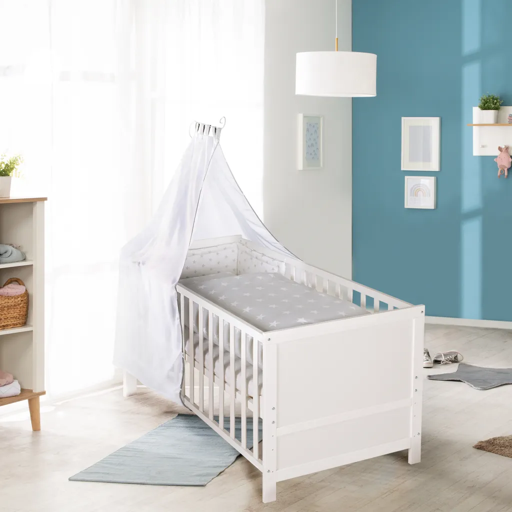 Roba Kombi-Kinderbettset 'Sterne Grau', 70x140 Cm, Weiß, Umbaubar Zum Juniorbett 2 Roba Kombi-Kinderbettset 'Sterne Grau', 70x140 Cm, Weiß, Umbaubar Zum Juniorbett – Bild 2