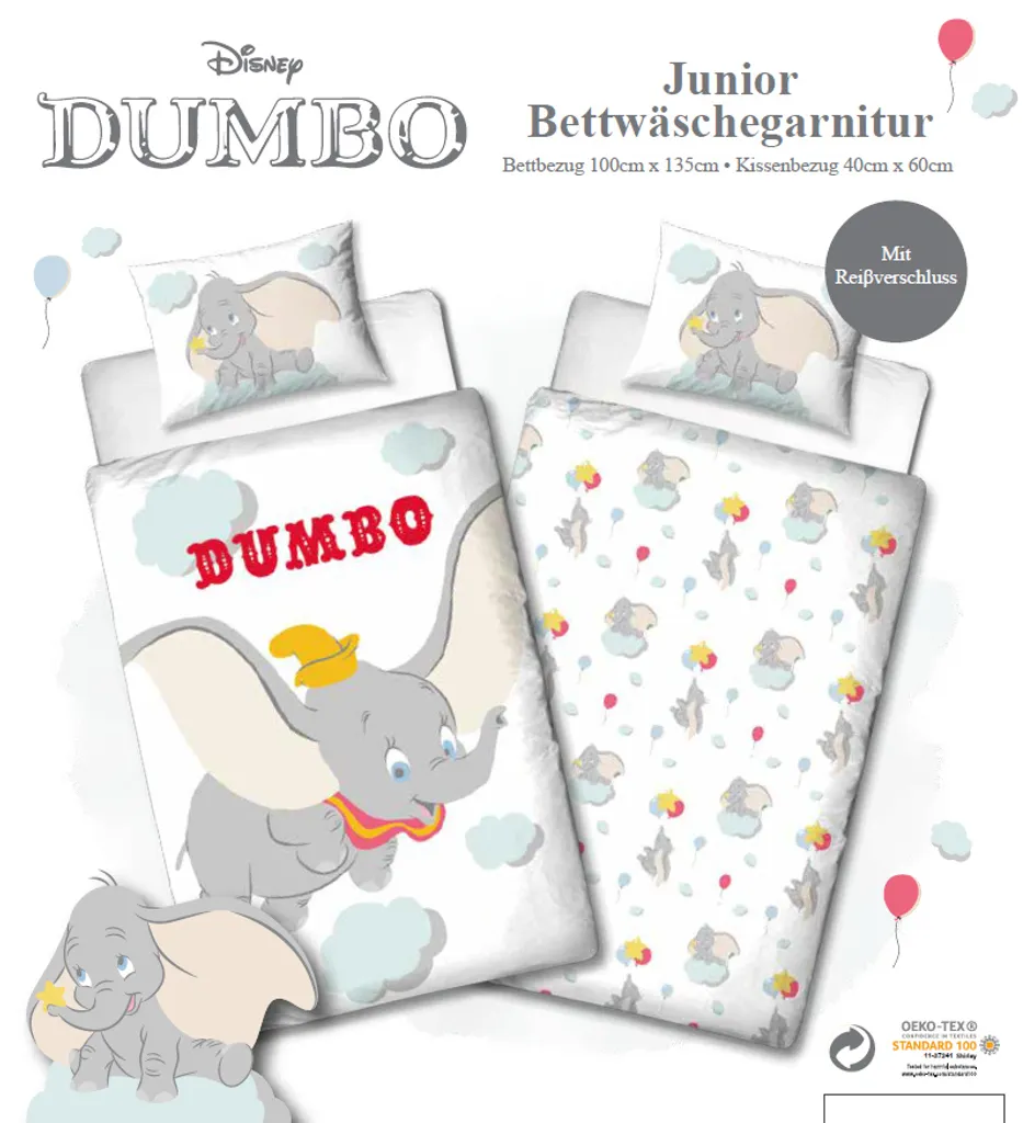 DUMBO Bettwäsche 40x60 + 100x135 Cm ☆ Kinder-Bettwäsche Für Mädchen & Jungen ☆ Disney Dumbo Elefant - 100% Baumwolle 5 DUMBO Bettwäsche 40x60 + 100x135 Cm ☆ Kinder-Bettwäsche Für Mädchen & Jungen ☆ Disney Dumbo Elefant - 100% Baumwolle – Bild 5