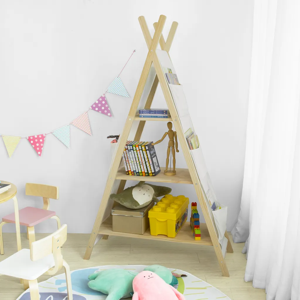 SoBuy KMB30-WN Tipi Kinderregal Mit 3 Aufbewahrungsfächer Kinder Bücherregal Spielzeugregal Kinderzimmerregal BHT Ca.: 93x151x36cm 2 SoBuy KMB30-WN Tipi Kinderregal Mit 3 Aufbewahrungsfächer Kinder Bücherregal Spielzeugregal Kinderzimmerregal BHT Ca.: 93x151x36cm – Bild 2