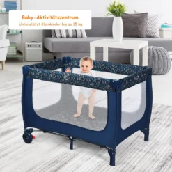 COSTWAY 2 In 1 Reisebett & Laufstall Klappbar, 120 X 60cm Kinderbett, 2 Ebenen Babybett Mit Matratze Und Tragetasche (Blau) -Babyprodukte Geschäft 2ad1368974dd5eb3f9435eab148ea851