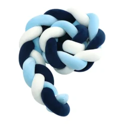 Bettschlange 3 M Baby Geflochten Bettumrandung - Bettrolle Für Babybett Nestchen Schlange Nestchenschlange 300cm (Weiß/Blau/Dunkelblau, 300 Cm)