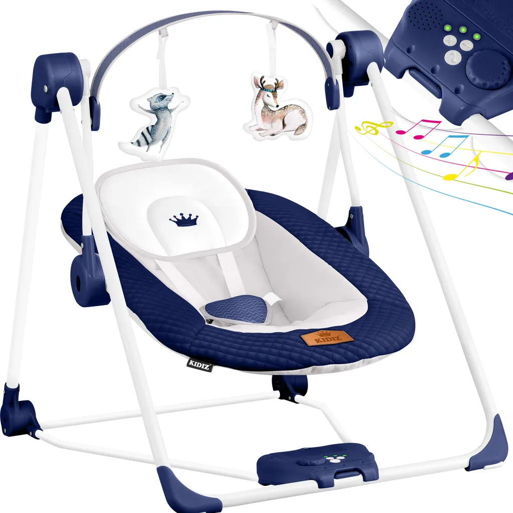 KIDIZ® Babywippe Babyschaukel Mit 5 Geschwindigkeitseinstellungen Zusammenklappbarer Baby Wippe Schaukel Babyhochstuhl Mit Spielbogen Spielzeugen 5 Beruhigende Naturgeräusche Neugeborene, Farbe:Navyblau 3 KIDIZ® Babywippe Babyschaukel Mit 5 Geschwindigkeitseinstellungen Zusammenklappbarer Baby Wippe Schaukel Babyhochstuhl Mit Spielbogen Spielzeugen 5 Beruhigende Naturgeräusche Neugeborene, Farbe:Navyblau – Bild 3