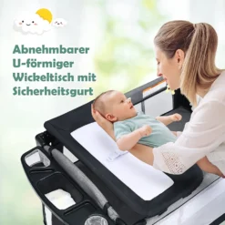 COSTWAY 5-in-1-Babybett Mit Wickeltisch, 2 Ebene Babyreisebett Mit 3 Spielzeug & Musikbox & Aufbewahrungstasche, 4-stufig Verstellbares Beistellbett Für Baby Mit Rollen & Tragetasche (Schwarz) 7 COSTWAY 5-in-1-Babybett Mit Wickeltisch, 2 Ebene Babyreisebett Mit 3 Spielzeug & Musikbox & Aufbewahrungstasche, 4-stufig Verstellbares Beistellbett Für Baby Mit Rollen & Tragetasche (Schwarz) -Babyprodukte Geschäft 2d30dd43f5072919ae74d92a58b7b22d