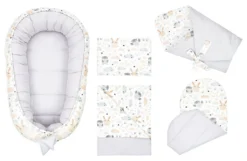 Babynestchen Set Neugeborene - Kuschelnest Baby Nestchen Bett Set 5- Teilig Kokon Babyhörnchen Baumwolle Hellgrau Mit Eulen Und Hasen Motiv -Babyprodukte Geschäft 307a058b4f117ddcdde9e012cc826562