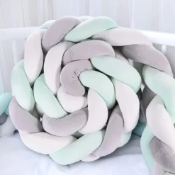 Bettschlange Geflochten,Bettschlange Geflochten Bettumrandung Babybett - Nestchen Für Baby 2M(Grau+weiss+Grün） -Babyprodukte Geschäft 30fdea158761029bc8c0ced9efbad514