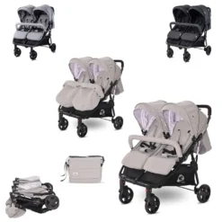 Lorelli Zwillingskinderwagen Duo Klappbar Verstellbar Fußabdeckung Wickeltasche Grau Weiss