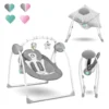 Lionelo Ruben Baby Wippe Babyschaukel Elektrisch Mit Liegefunktion Von 0 Bis 9 Kg Moskitonetz Kuscheltierbügel Dunkelgrau-Türkis