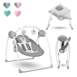Lionelo Ruben Baby Wippe Babyschaukel Elektrisch Mit Liegefunktion Von 0 Bis 9 Kg Moskitonetz Kuscheltierbügel Dunkelgrau-Türkis