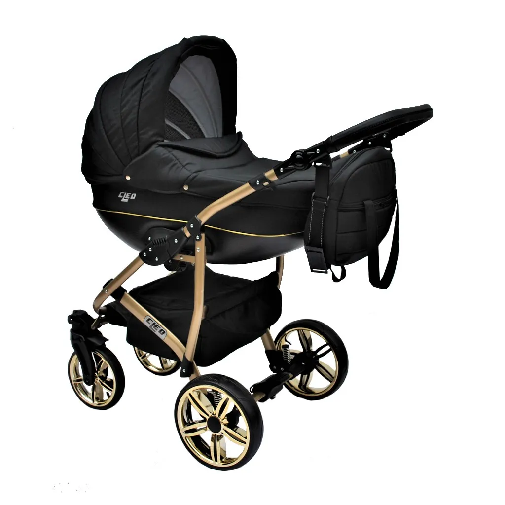 LUXUS Kombi Kinderwagen 4 In 1 Komplettset Mit Isofix-Basisstation Und Vollgummireifen - Schwarz/gold 2 LUXUS Kombi Kinderwagen 4 In 1 Komplettset Mit Isofix-Basisstation Und Vollgummireifen - Schwarz/gold – Bild 2