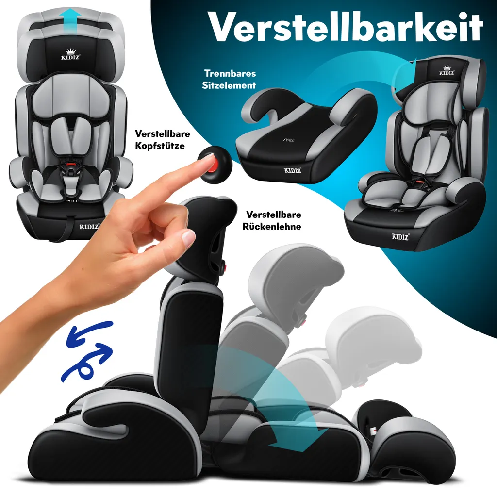 KIDIZ® Autokindersitz Kinderautositz ✓ Gruppe 1+2+3 ✓ 9-36 Kg 5-Punkt-Sicherheitsgurt, Autositz, Kindersitz, Einstellbare Kopfstütze | Mitwachsende Sitzerhöhung 1-12 Jahre, Stabil Und Sicher, Farbe:Grau 11 KIDIZ® Autokindersitz Kinderautositz ✓ Gruppe 1+2+3 ✓ 9-36 Kg 5-Punkt-Sicherheitsgurt, Autositz, Kindersitz, Einstellbare Kopfstütze | Mitwachsende Sitzerhöhung 1-12 Jahre, Stabil Und Sicher, Farbe:Grau – Bild 11