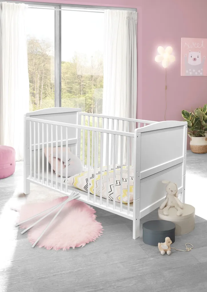 Babybett Maiken Inkl. Lattenrahmen Hvst. + 3 Schlupfsprossen + Umbauseiten Weiß Kiefer Massiv Babyzimmer Bettgestell Gitterbett 2 Babybett Maiken Inkl. Lattenrahmen Hvst. + 3 Schlupfsprossen + Umbauseiten Weiß Kiefer Massiv Babyzimmer Bettgestell Gitterbett – Bild 2