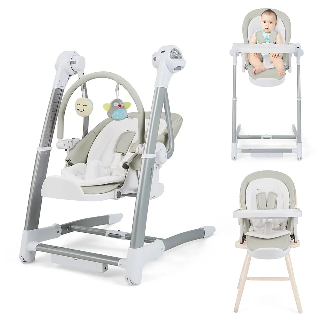 COSTWAY 3 In 1 Babyschaukel & Hochstuhl & Sitzerhöhung, Babywippe Elektrisch Mit 8 Schaukelposition, Timing, Musik & Auto-Schaltfunktion, Babystuhl Klappbar Mit Rädern, 8 Höhenstufen (Grau) 1 COSTWAY 3 In 1 Babyschaukel & Hochstuhl & Sitzerhöhung, Babywippe Elektrisch Mit 8 Schaukelposition, Timing, Musik & Auto-Schaltfunktion, Babystuhl Klappbar Mit Rädern, 8 Höhenstufen (Grau)