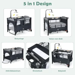 COSTWAY 5-in-1-Babybett Mit Wickeltisch, 2 Ebene Babyreisebett Mit 3 Spielzeug & Musikbox & Aufbewahrungstasche, 4-stufig Verstellbares Beistellbett Für Baby Mit Rollen & Tragetasche (Schwarz) 8 COSTWAY 5-in-1-Babybett Mit Wickeltisch, 2 Ebene Babyreisebett Mit 3 Spielzeug & Musikbox & Aufbewahrungstasche, 4-stufig Verstellbares Beistellbett Für Baby Mit Rollen & Tragetasche (Schwarz) -Babyprodukte Geschäft 3f0f7e46aefbd6cf277a3295cf73a6a7