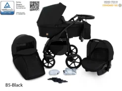 GaGaDumi Boston 3 In 1 Kombikinderwagen Kinderwagen Babyschale Buggy Autositz Carlo Komplettset, Hergestellt In Der EU (B5-Schwarz)