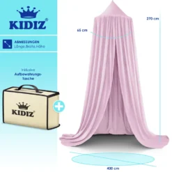 KIDIZ® Baldachin Kinderzimmer Betthimmel Babybett Für Schlafzimmer Inkl. Aufbewahrungstasche | Ohne Bohren | Saumlänge Ca. 270cm | Moskitonetz Insektenschutz Kinder Spielzelte, Farbe:Rosa -Babyprodukte Geschäft 3fb8ef9ae7fea192277ef19a5210deeb