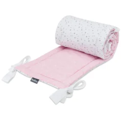 Bellochi Kantenschutz Baby Babybett Umrandungen Nestchen Kopfschutz Gitterbett Umrandung 180x30 Cm - 100% Baumwolle - Für Kinderbett Mit Rausfallschutz Baby Beistellbett 120x60 Cm - Rosa Und Weiß - Aurora