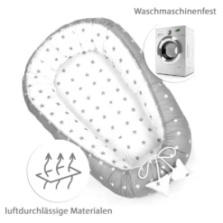 Babynest Kokon Neugeborene 90 X 50 Cm - Handmade Kuschelnest Baby Nestchen Aus Baumwolle Sternchen Grau-Weiß -Babyprodukte Geschäft 466ab8c6808eebaba55cb5e01d561706