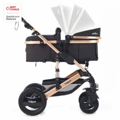 Daliya® Bambimo 2in1 Kinderwagen - Kombikinderwagen 9-Teiliges Set Incl. Babywanne & Sportsitz - Buggy - 1 Klick System - Aluminium Rahmen - Vollgummi Räder - Sonnenschutz - Getränkehalter - Farbe Schwarz -Babyprodukte Geschäft 47041325ff3c0c5a565ff7ad520c8d0e 1