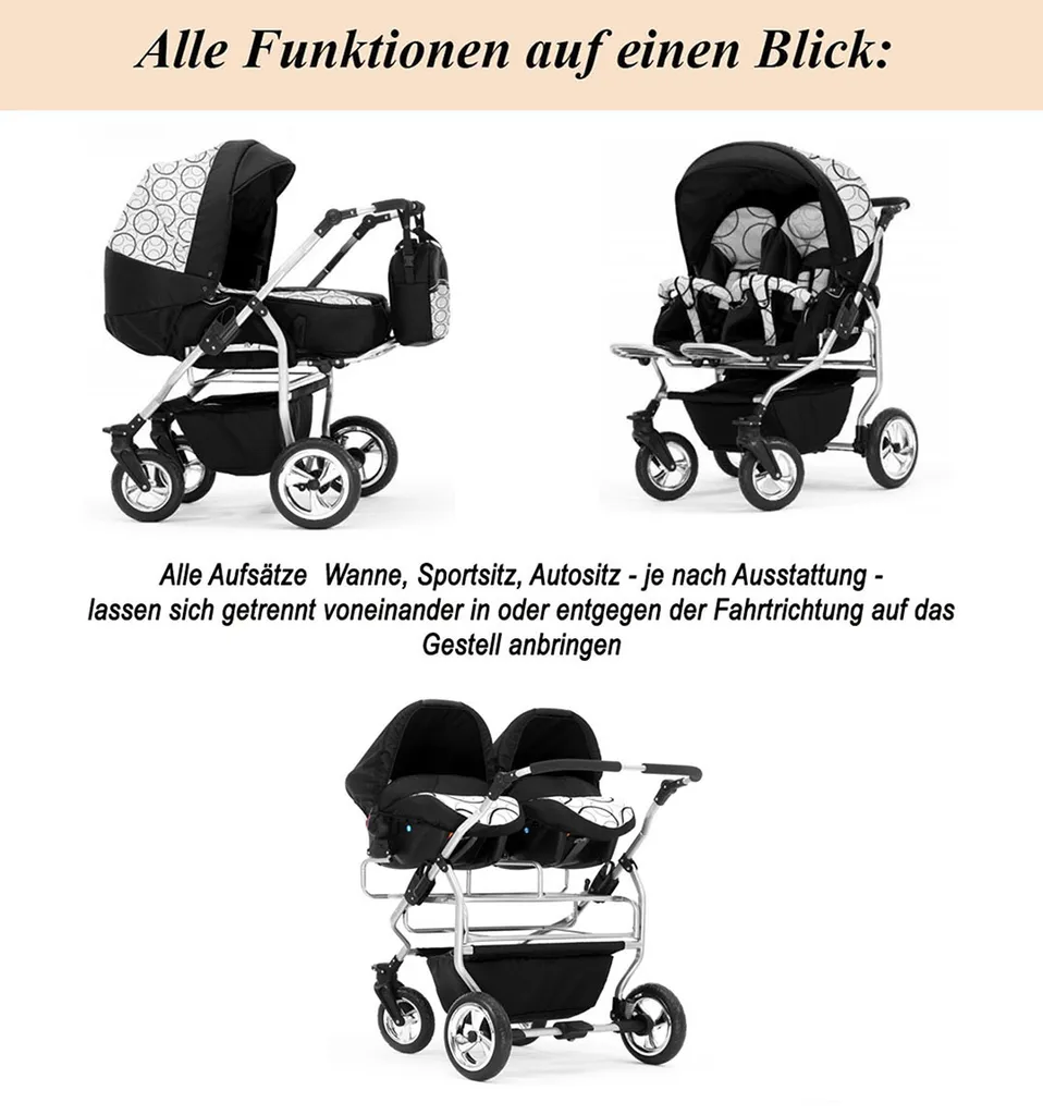 Zwillingskinderwagen „Duo“ 4 In 1 – Sportsitz, Autositz, Iso Bases, Zubehör 3 Zwillingskinderwagen „Duo“ 4 In 1 – Sportsitz, Autositz, Iso Bases, Zubehör – Bild 3