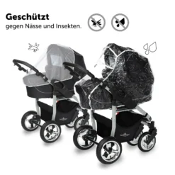 Bergsteiger Capri Kinderwagen, Farbe: Black Edition / Gestell: Silber, 3-in-1 Kombikinderwagen, Inkl. Babyschale, Babywanne, Sportwagen Und Zubehör -Babyprodukte Geschäft 497088f8b26861183546a41110961f61