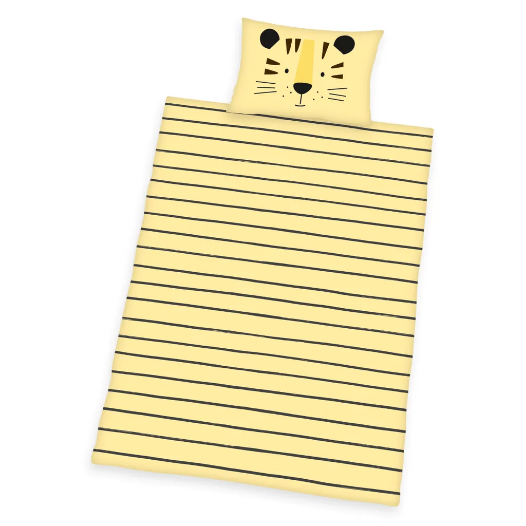 Herding Tiger Babybettwäsche 100x135 + 40x60 Cm 2 Tlg., 100 % Baumwolle In Renforcé, Süße Gestreifte Tiger Kinderbettwäsche In Farben Gelb Und Schwarz 1 Herding Tiger Babybettwäsche 100x135 + 40x60 Cm 2 Tlg., 100 % Baumwolle In Renforcé, Süße Gestreifte Tiger Kinderbettwäsche In Farben Gelb Und Schwarz