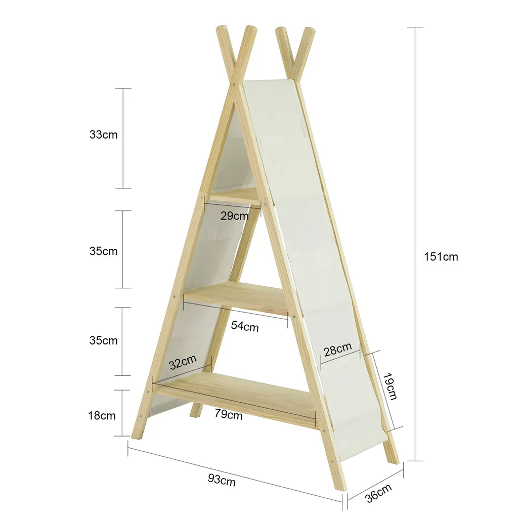 SoBuy KMB30-WN Tipi Kinderregal Mit 3 Aufbewahrungsfächer Kinder Bücherregal Spielzeugregal Kinderzimmerregal BHT Ca.: 93x151x36cm 4 SoBuy KMB30-WN Tipi Kinderregal Mit 3 Aufbewahrungsfächer Kinder Bücherregal Spielzeugregal Kinderzimmerregal BHT Ca.: 93x151x36cm – Bild 4