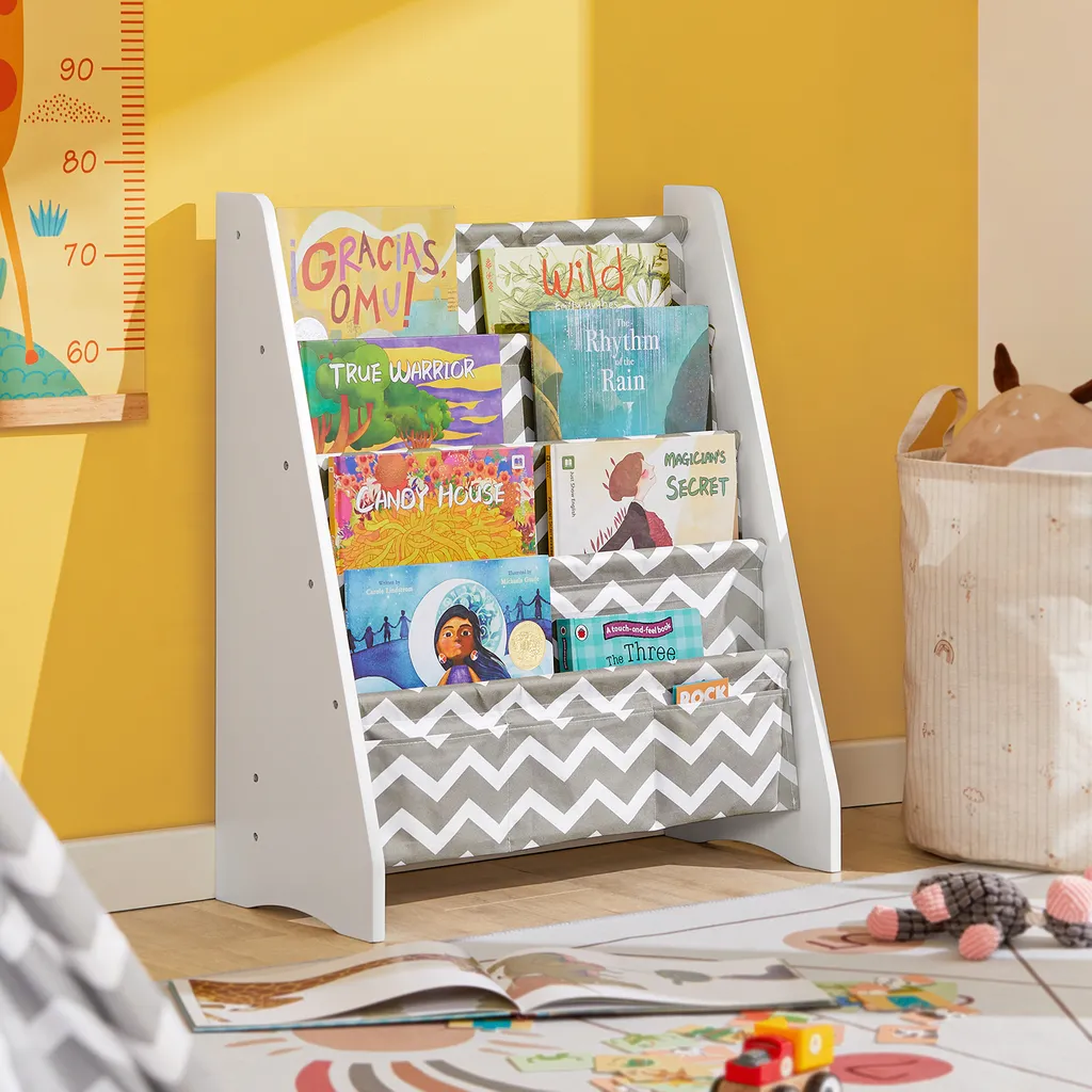 SoBuy KMB50-HG Kinder-Bücherregal Hängefächerregal Zeitungsständer Mit 4 Ablagefächern Büchergestell BHT Ca: 63x76x28cm 1 SoBuy KMB50-HG Kinder-Bücherregal Hängefächerregal Zeitungsständer Mit 4 Ablagefächern Büchergestell BHT Ca: 63x76x28cm