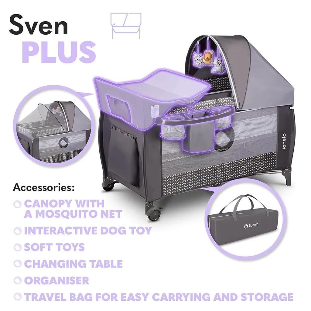Reisebett Lionelo Sven Plus Grey Scandi Babybett Kinderbett Mit Wickelablage Klappbar 2 Reisebett Lionelo Sven Plus Grey Scandi Babybett Kinderbett Mit Wickelablage Klappbar – Bild 2