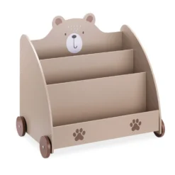 Navaris Bücherregal Für Kinder - Kinderzimmer Regal Für Bücher Und Spielzeug Aus Holz - 60 X 58 X 40 Cm - Buchregal Mit Rollen - Organizer Braun Bär
