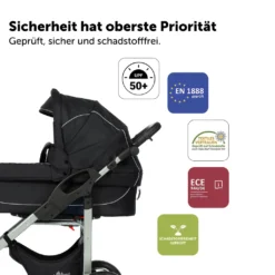 Bergsteiger Capri Kinderwagen, Farbe: Black Edition / Gestell: Silber, 3-in-1 Kombikinderwagen, Inkl. Babyschale, Babywanne, Sportwagen Und Zubehör -Babyprodukte Geschäft 54582ee03a12655f99cf916264b3be75
