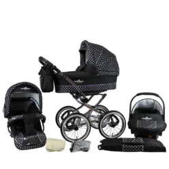 Bergsteiger Venedig Nostalgie / Retro Kinderwagen, 3-in-1 Kombikinderwagen, Megaset 10-teilig Inkl. Babyschale, Babywanne, Sportwagen Und Zubehör