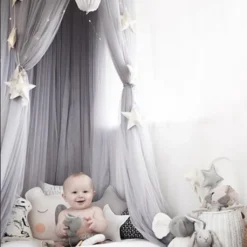 Kinderzimmer Kuppelnetz Gaze Zelt Bettnetz, Moskitonetz, Grau, Mit Leuchtenden Lichterketten -Babyprodukte Geschäft 55af0f09cfbf958a345775214f24f692