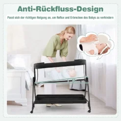 COSTWAY 2 In 1 Beistellbett & Stubenwagen Klappbar, Tragbare Babybett Mit 7 Verstellbaren Höhen & Matratze & Tragetasche & Gurte, Verstellbare Reisebett Für Neugeborene Bis 6 Monate (Dunkelgrau) -Babyprodukte Geschäft 5814bbb1413c0856158212b8690359df